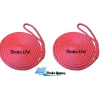 2 x 12mm Red 3-Strand Boat Mooring Ropes/Warps/Lines Lage Soft Eye One End